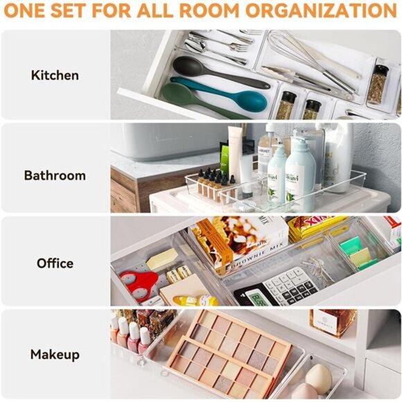6 Pack Clear Plastic Drawer Organizer Trays Acrylic Storage Bins Kitchen Bathroo - Picture 3 of 7